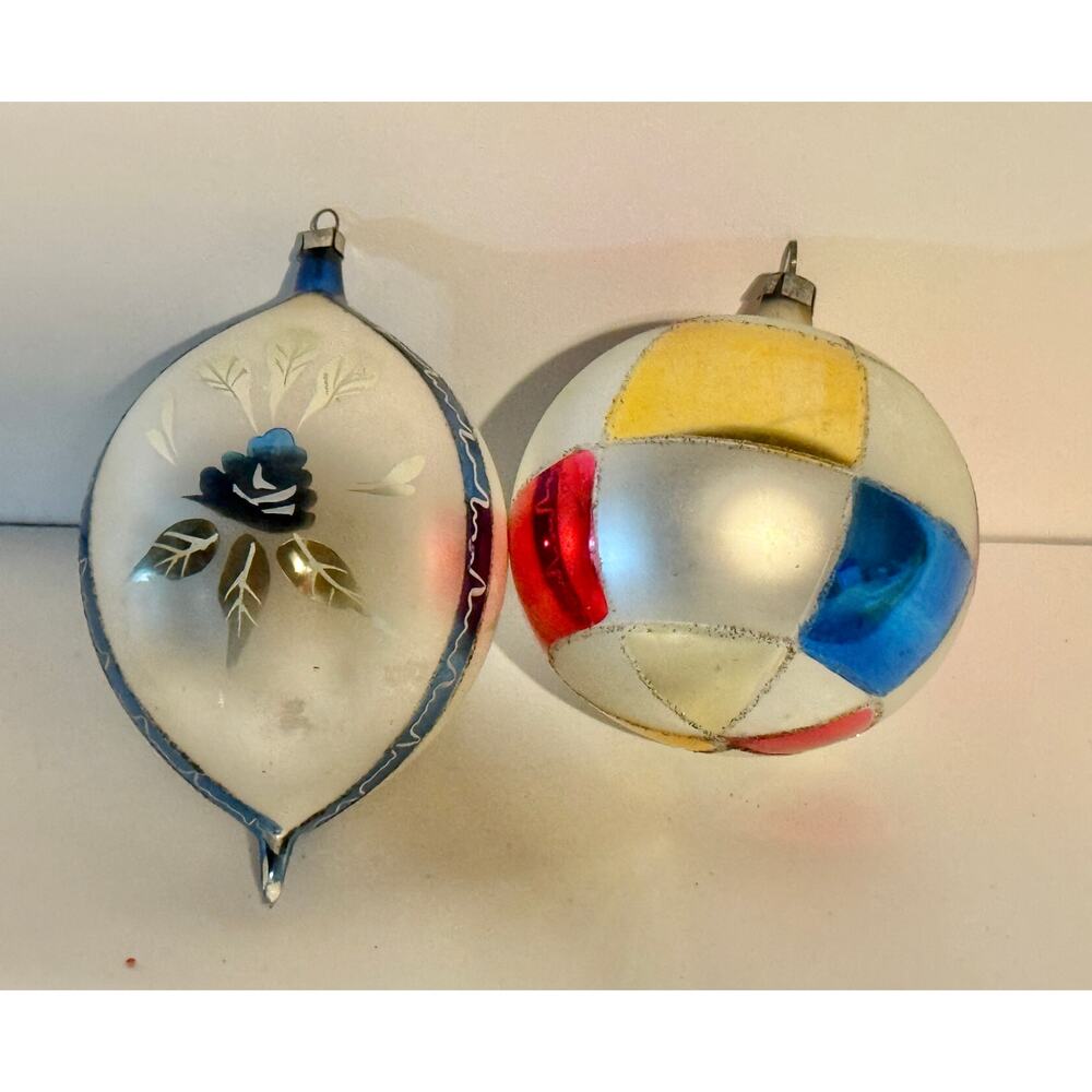 Jumbo vintage Mercury Glass Christmas Ornament Ball Set of 2